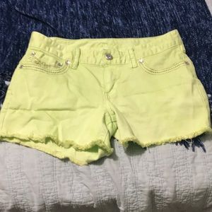 Lime green acid wash shorts
